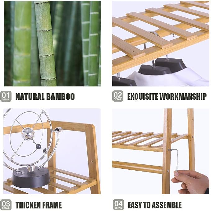 Ufine Bamboo Garment Rack 7-Tier Storage Shelves Clothes Hanging Rack, Heavy - Image 7
