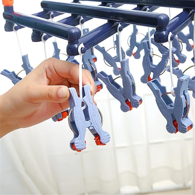 Retractable Clothespin Drying Rack Socks Underwear Multi-Clip Clothesline Home - Image 4