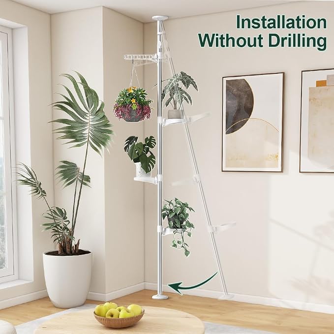 Hershii 4-Tier Indoor Plant Stand Tension Pole Corner Standing Shelf Adjustable - Image 5