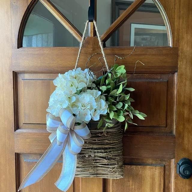 Cream Hydrangea Door Hanger Basket Wreath - Image 5