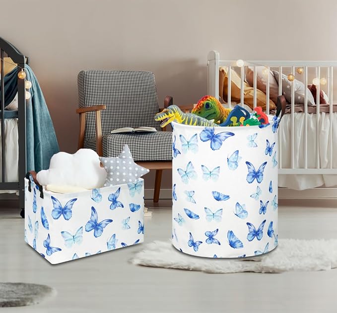 Rectangular Blue Butterfly Storage Basket, Collapsible Gift Basket - Image 3