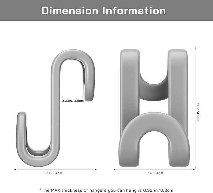Tinfol 100pc Gray Hanger Connector Hooks, Space Saving Hooks - Image 2
