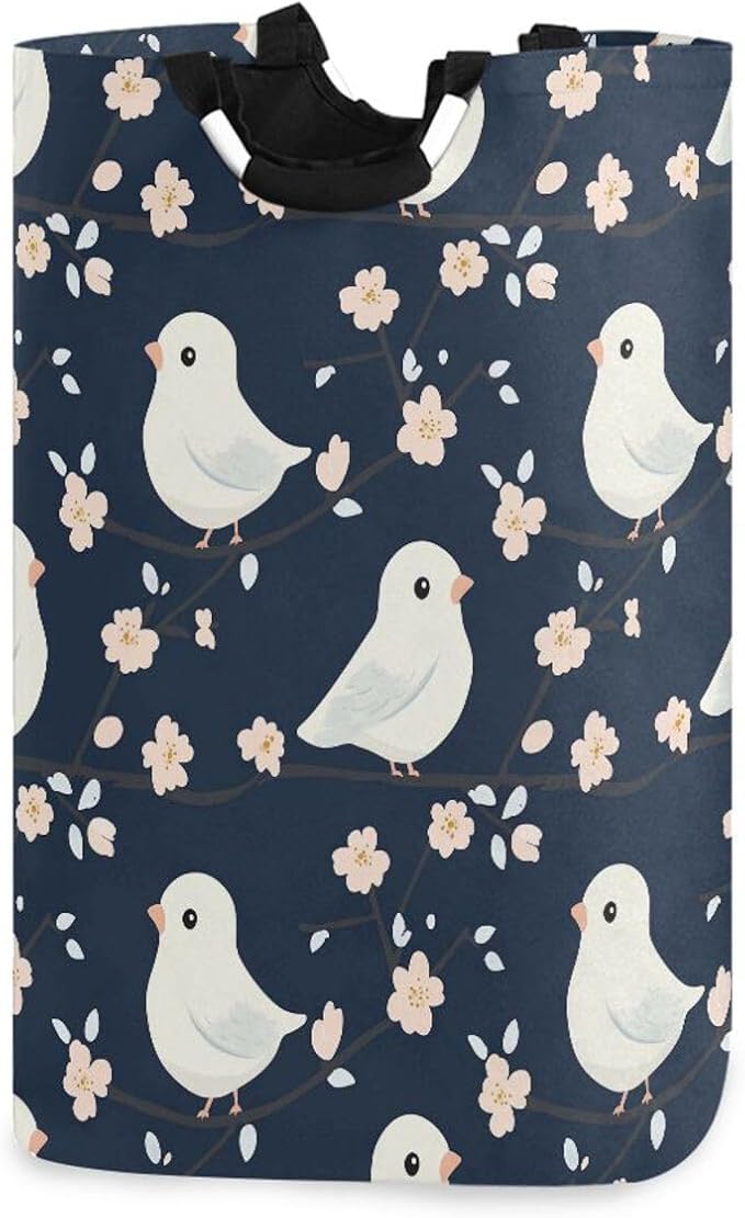 Cartoon kawaii-style Bird Navy Blue laundry baskets, foldable and waterproof by Unknown