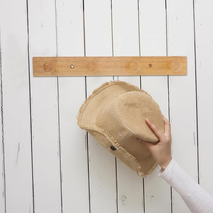 BESPORTBLE Wall Mounted Coat Hat Hanging Hook Rack, Rubberwood Solid Wood 4-bar - Image 8