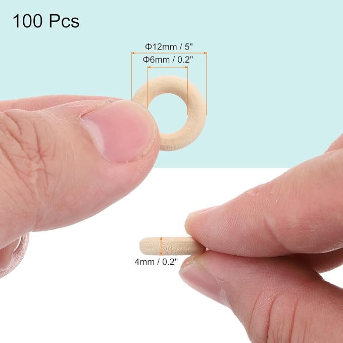 MECCANIXITY 50pcs 0.5" Unfinished Wooden Rings Smooth Natural Wood Macrame Rings - Image 2