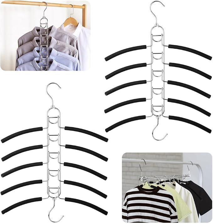 2-Pack Space-Saving Metal Hangers, 5-In-1 Multi-Layer Clothes Rack, Non-Slip by Unknown