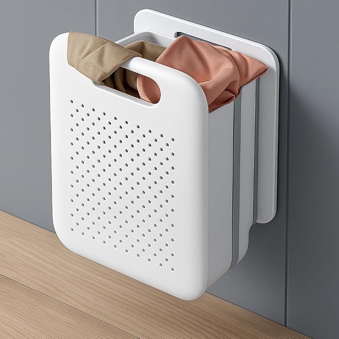Collapsible Laundry Basket, Space-Saving Wall-Mounted Hamper, Detachable by Goderewild