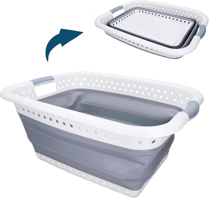 Large Collapsible Folding Laundry Clothes Washing Basket 37ltr Capacity Pop Up by AB+Tools