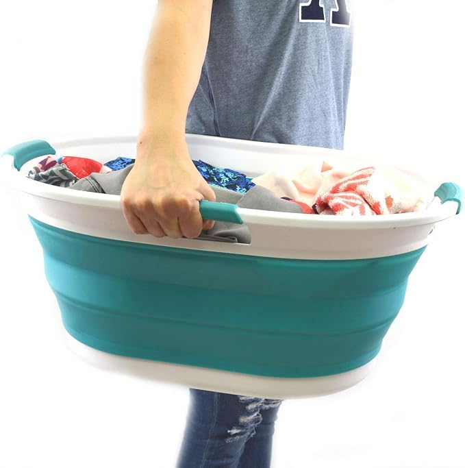 'SAMMART Set of 2-36L Collapsible Oval Laundry Basket-Foldable Storage - Image 3