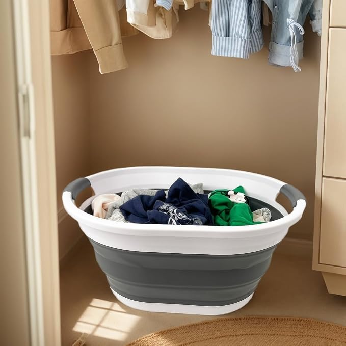 SAMMART Collapsible Plastic Oval Laundry Basket - Image 2