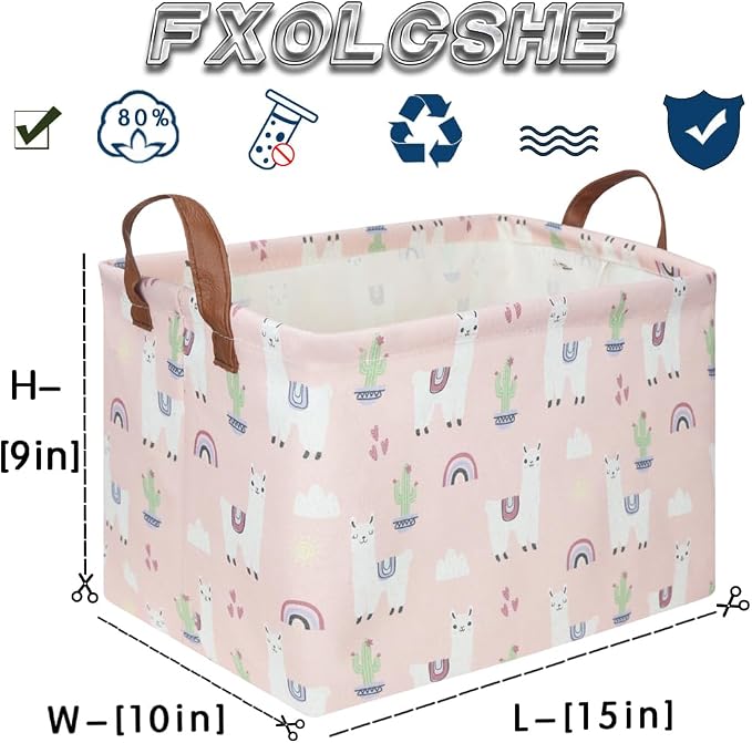 FXOLCSHE Rectangular Pink Alpaca Basket, Collapsible waterproof nursery laundry - Image 7