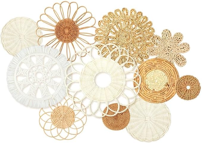 Tatuo 11 Pcs Boho Wall Basket Decor Decorative Bulrush Woven Basket Wall Decor - Image 2