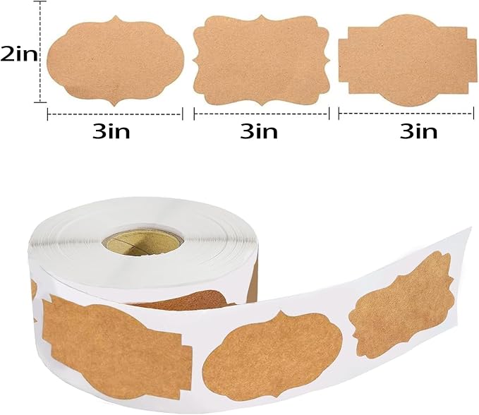 300 Pcs 2'' x 3''Natural Kraft Tags Sticker Self-Adhesive Customize Holiday - Image 2