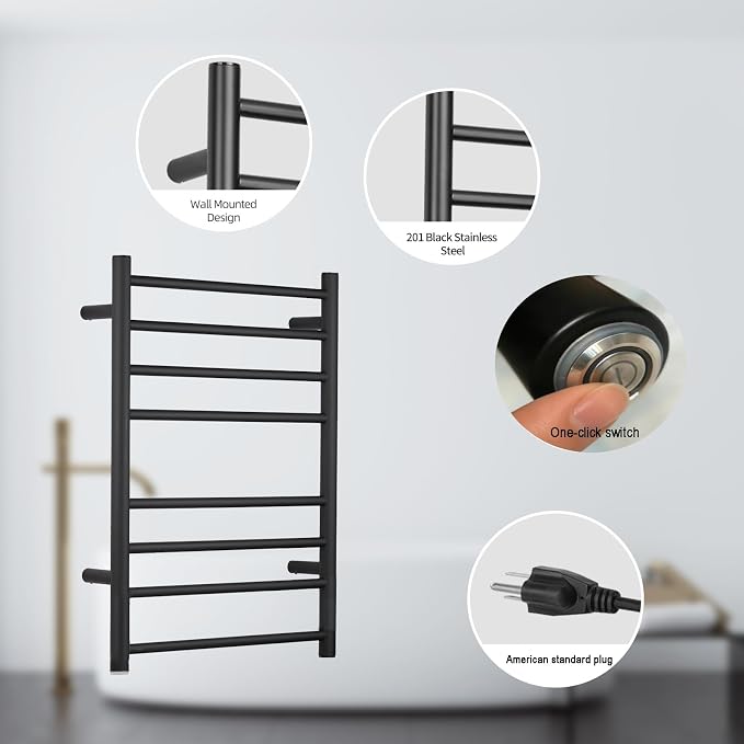 Electric Towel Warmer for Bathroom Wall Mounted Drying Rack Plug-in Electric - Image 8