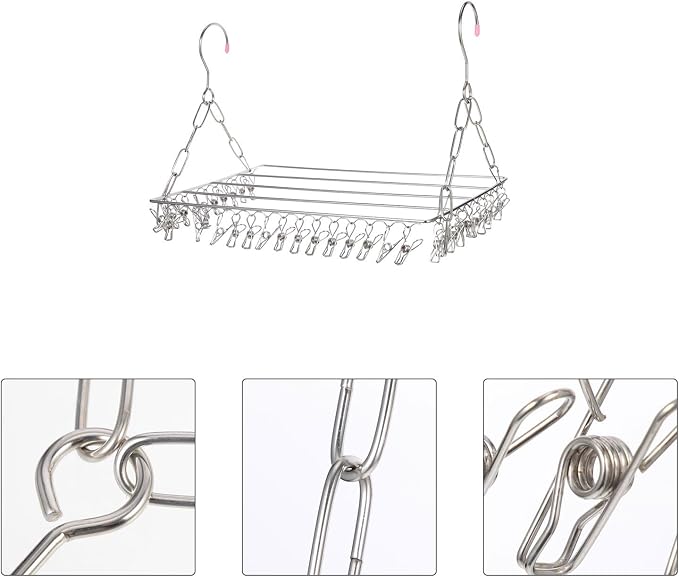 Garneck Multi-Purpose Windproof Clothes Drying Rack 36-Clip Stainless Steel - Image 4