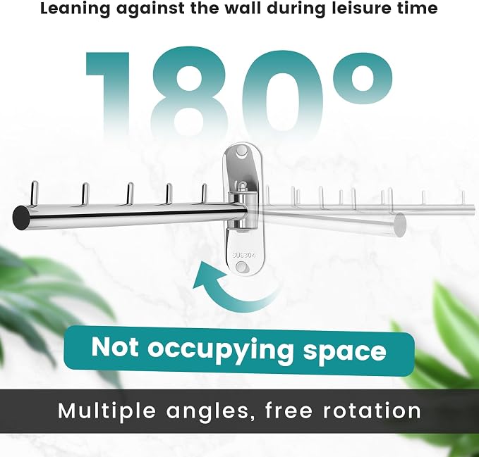 Wall Mounted Clothes Hanger Rack Swing Arm, Folding Clothes Hanger Space Saving - Image 7