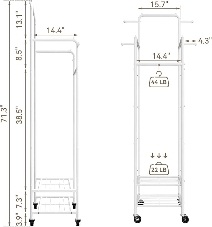 Chrislley Clothes Rack with Wheels, Small Rolling Garment Rack, 4 Hanging Rods - Image 3