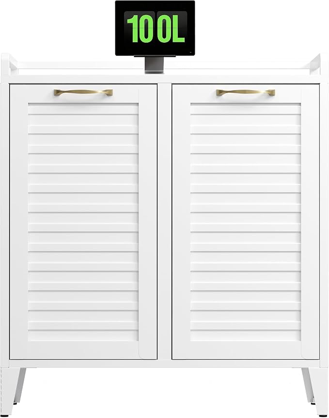 100L Dual Laundry Hamper Cabinet, 2-Section Metal Laundry Sorter - Image 2