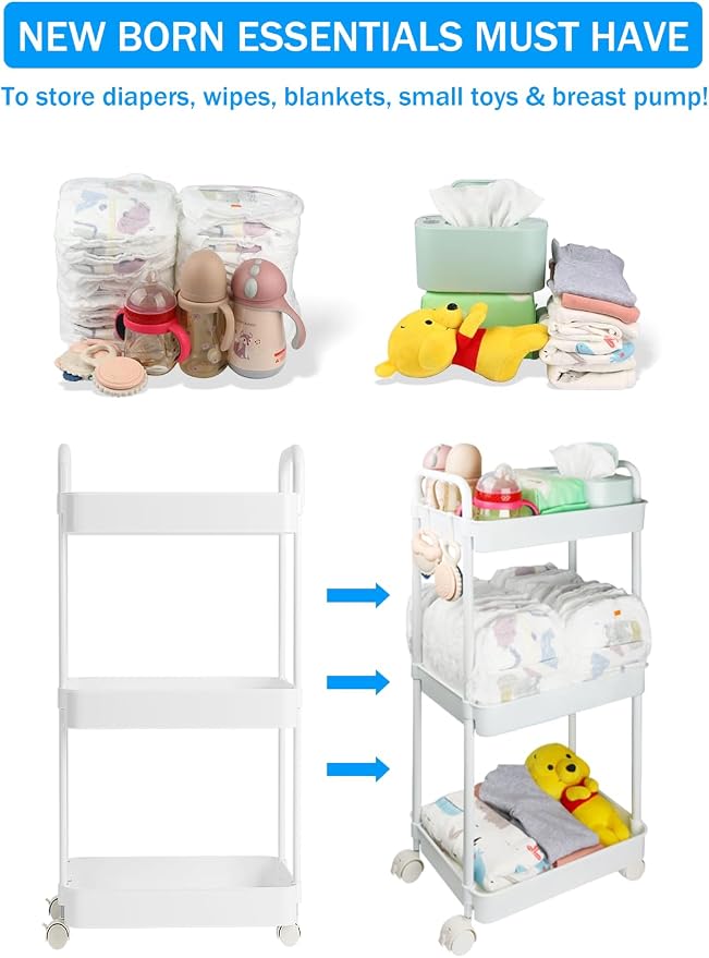 Diaper Caddy Organizer, 3-Tier Movable Diaper Cart - Image 2