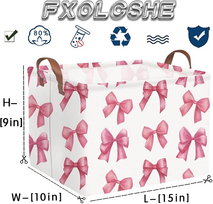 Rectangular Pink Girls basket, Delicate pink bow girls nursery laundry basket - Image 7