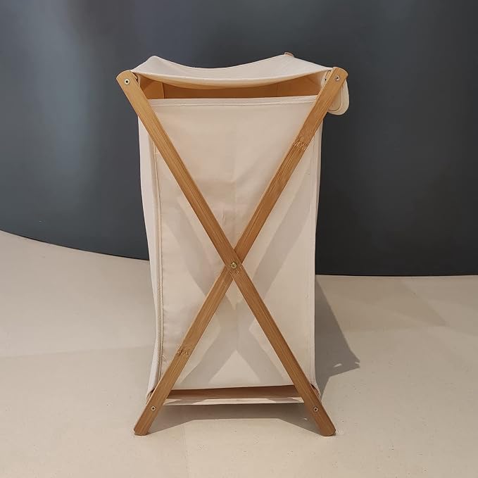 Bamboo Wood X-frame Laundry Hamper - Image 2