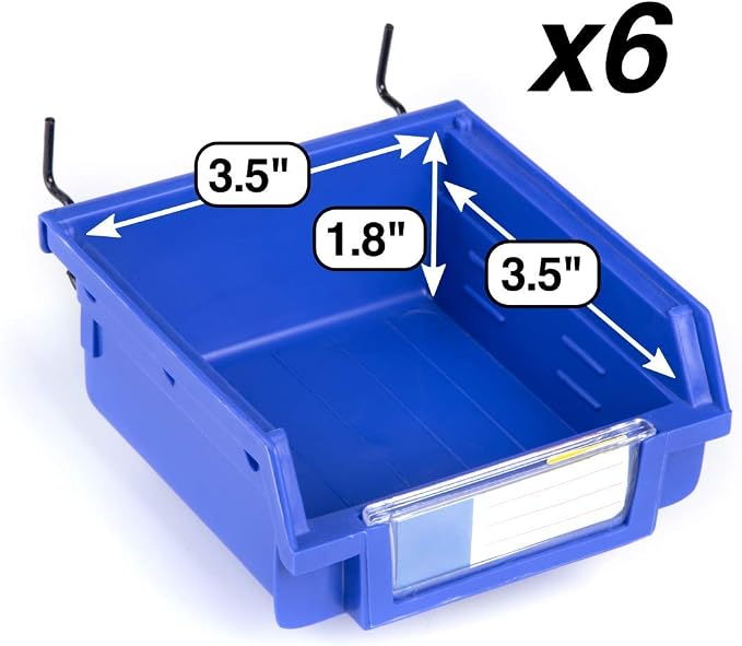Pegboard Bins - 6 Pack Blue - Hooks to Any Peg Board - Organize Hardware - Image 2