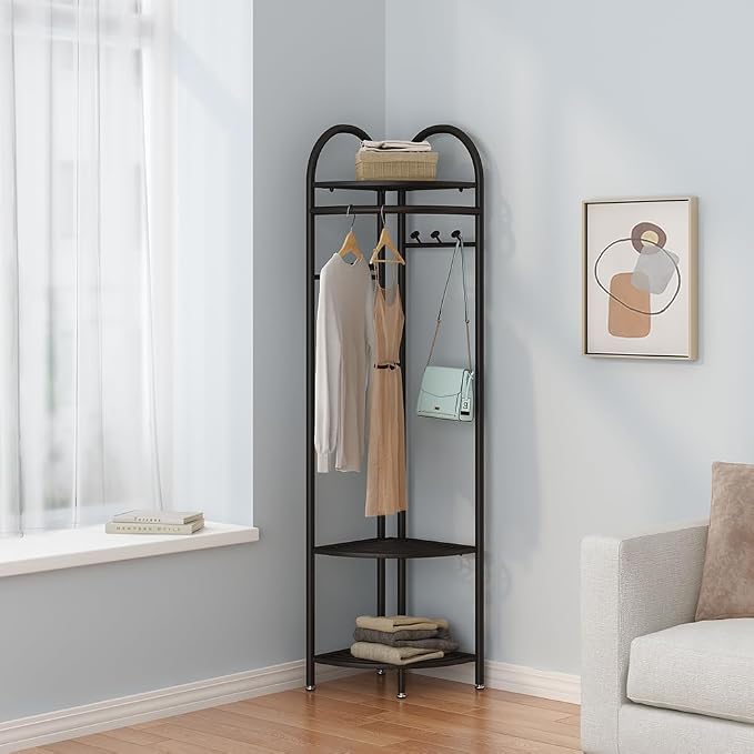Black Corner Hall Tree, Freestanding Garment Rack - Image 7