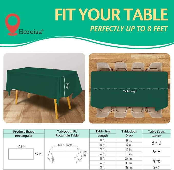 Disposable Dark Green Plastic Tablecloth 54x108 Inch, 10-Count Waterproof - Image 2