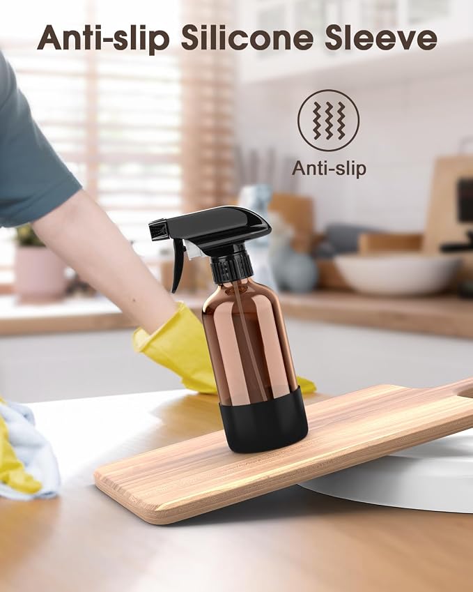 Glass Spray Bottle with Silicone Sleeve Protection, Amber Glass Spray Bottle Set - Image 5