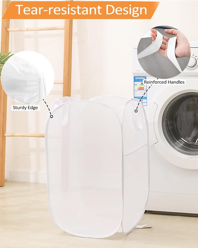 Durable Collapsible Laundry Baskets, Reinforced Mesh Pop Up Laundry Hamper - Image 3