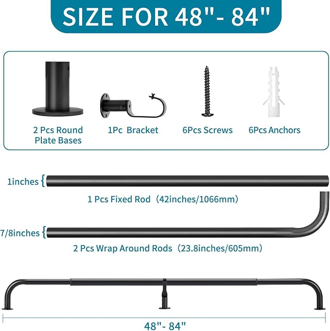 Meriville 1-Inch Diameter Wrap Around Blackout Curtain Rod, 48-Inch to 84-Inch - Image 4