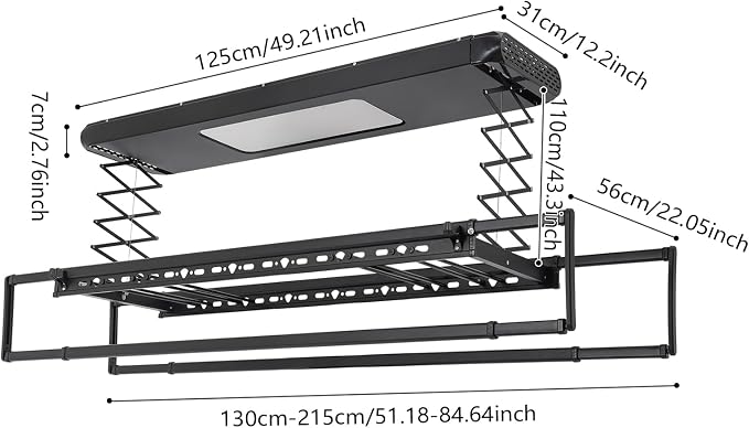 Electric Clothes Airing Rack, Adjustable Ceiling Mounted Smart Control Clothes - Image 2