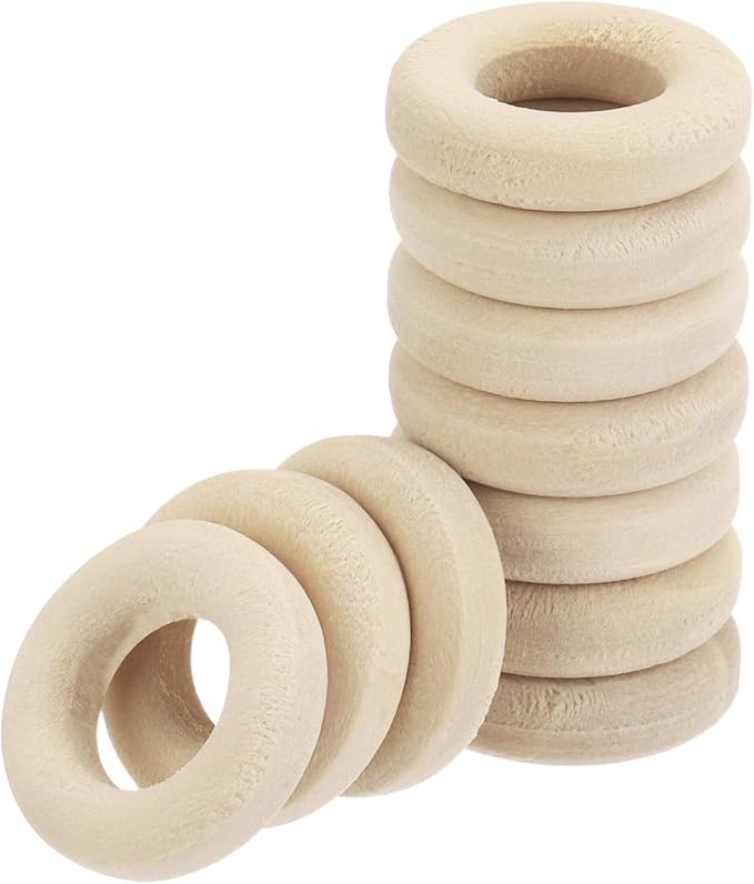 MECCANIXITY 70pcs 0.6" Unfinished Wooden Rings Smooth Natural Wood Macrame Rings by MECCANIXITY