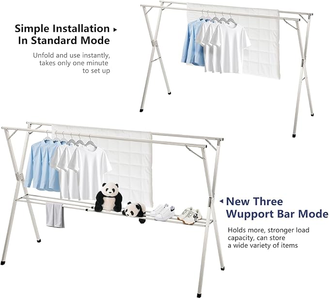 95 inches foldable clothes drying rack, heavy duty stainless steel laundry - Image 3