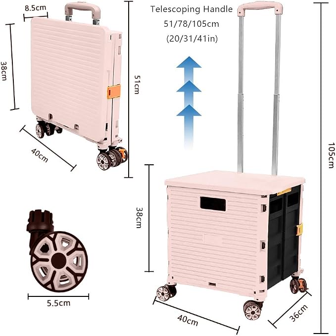 FELICON SELORSS Foldable Utility Cart Folding Portable Rolling Crate Handcart - Image 7