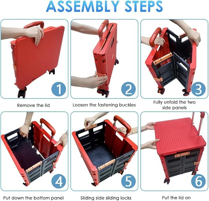 Foldable Utility Cart Folding Portable Rolling Crate Handcart Shopping Trolley - Image 3