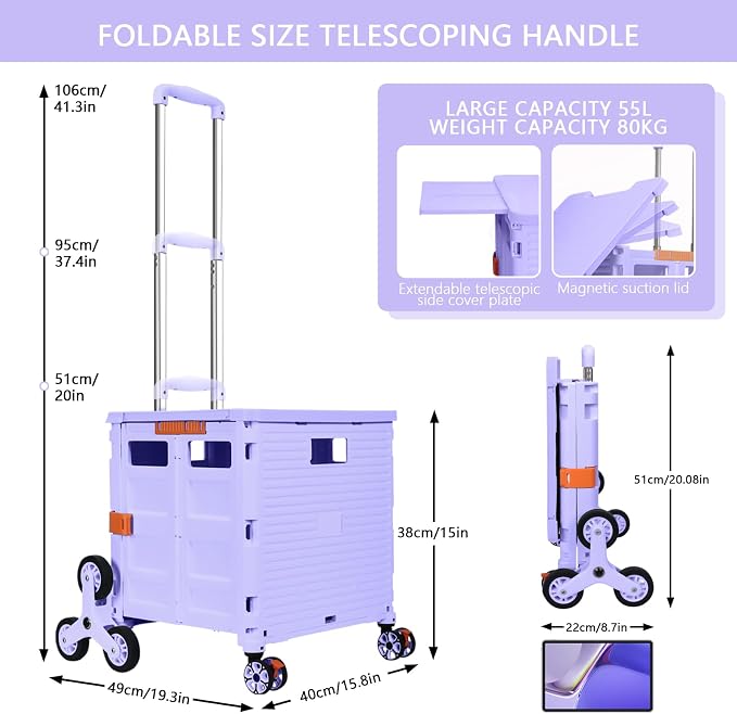 Foldable Utility Cart with Stair Climbing Wheels, Collapsible Rolling Crate - Image 8