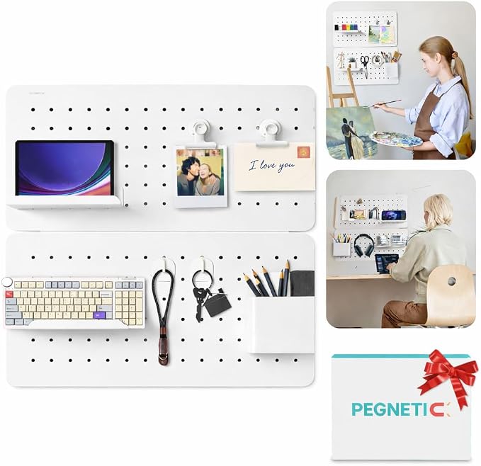 Upgraded Metal Pegboard Wall Organizer Kit – Magnetic, Heavy-Duty Peg Board by Unknown