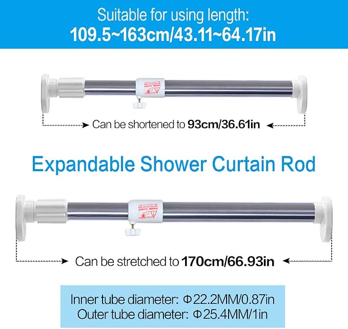 BAOYOUNI Adjustable Shower Window Curtain Tension Rod Oval Head Decorative - Image 5