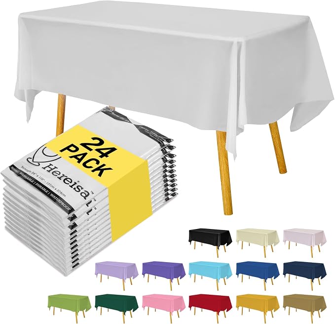 White Disposable Plastic Tablecloth by Hereisa