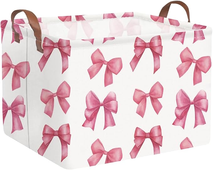 Rectangular Pink Girls basket, Delicate pink bow girls nursery laundry basket by FXOCSHE