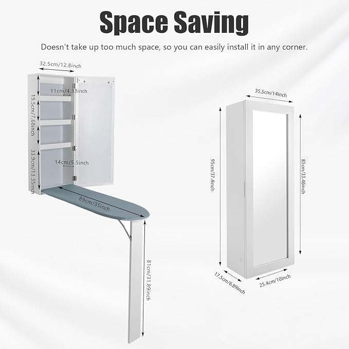 LOYALHEARTDY Wall Mounted Ironing Board, Foldable Door Ironing Table Cabinet - Image 8