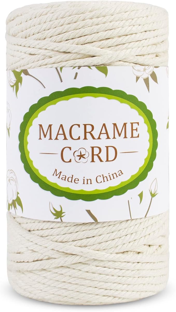Beige 4mm Macrame Cord, 109yards Macrame Rope Yarn, Natural Cotton Cord by LEREATI