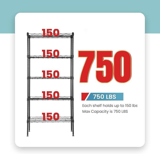Meet perfect 5-Tier Wire Shelving Unit, NSF Certified Metal Storage Rack - Image 4