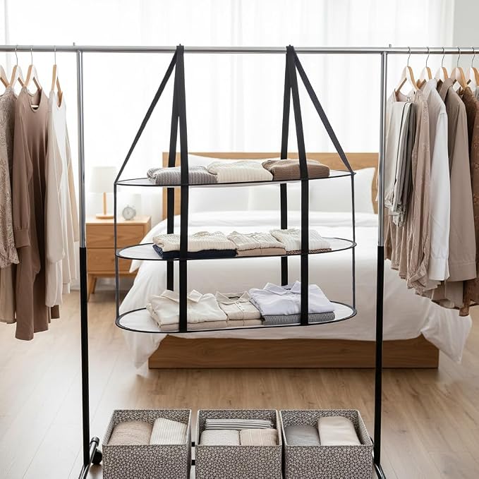 CINPIUK 2 Pcs 3-Tier Sweater Drying Rack Over The Door, Foldable Mesh Hanging - Image 8
