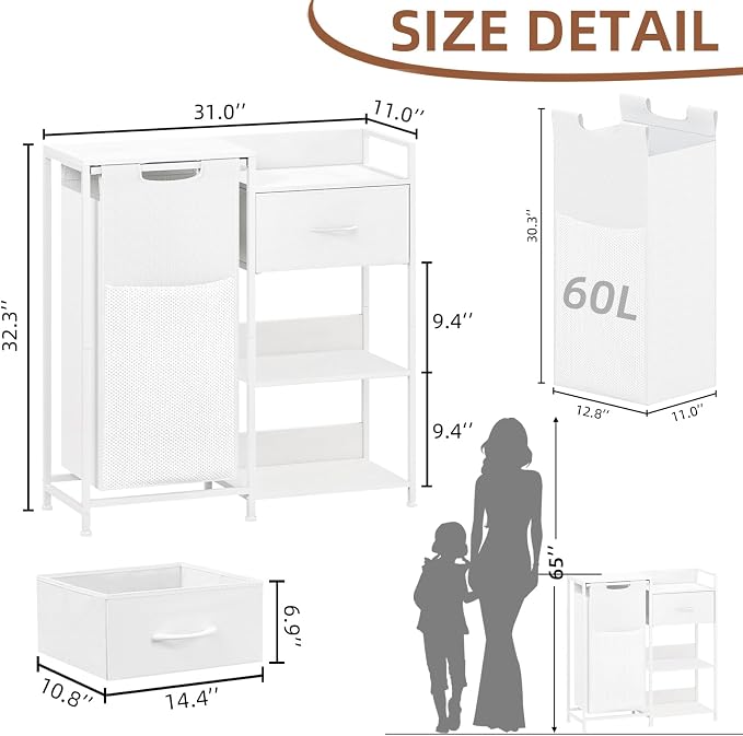 Somdot Laundry Hamper with Fabric Drawer and Shelves, Laundry Basket Sorter - Image 3