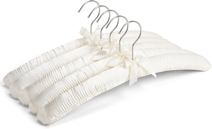 Amber Home 5 Pack 17 Inch Large Ivory Satin Padded Hangers by AmberHome