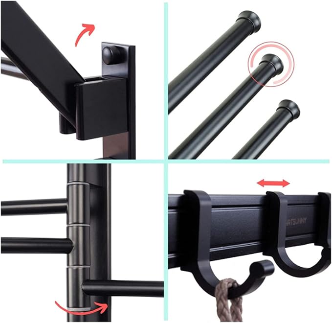 Wall Mounted Laundry Rack with Swivel Arms Hooks and Space Aluminum Design - Image 6