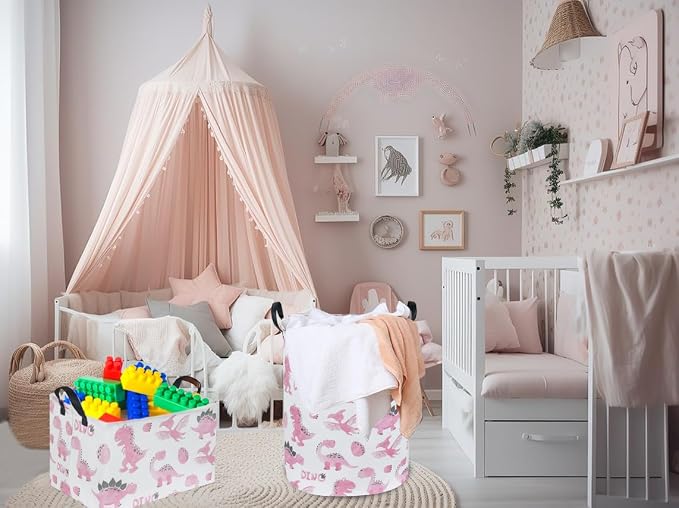 Pink Dinosaur Hamper, Kids Laundry Basket, Dinosaur Basket, Toy Organizer - Image 6