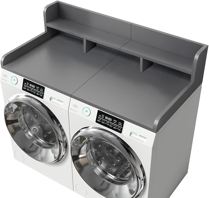 Washer Dryer Countertop With Shelf, 2-Tier Laundry Countertop with Edge Rails by Zjjseloru